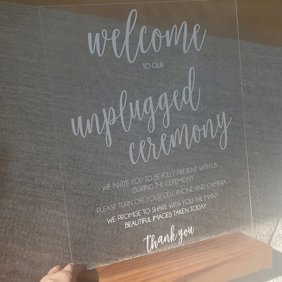 Acrylic self standing "welcome to our unplugged ceremony" sign! #weddings - Picture 3 of 3